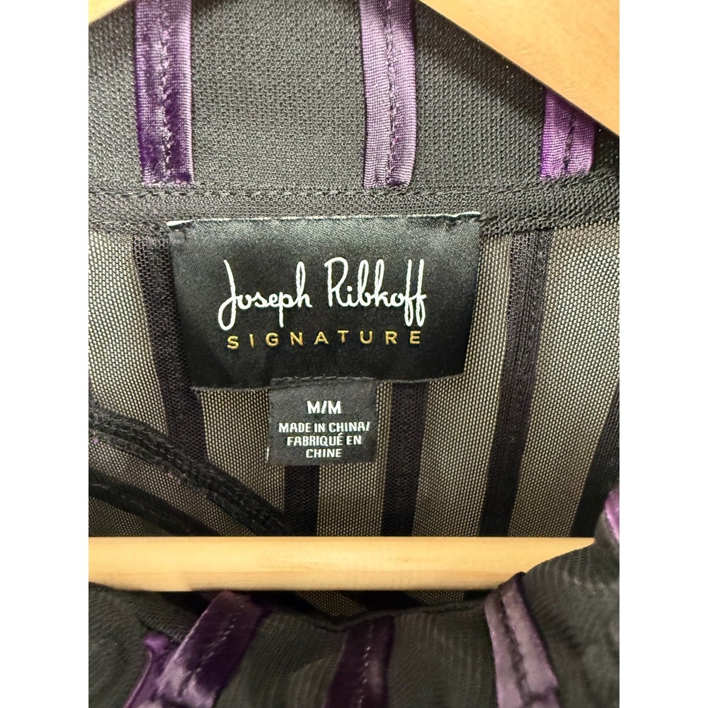 Joseph Ribkoff Womens Black Striped 3/4 Sleeve Sheer Blouse Size M Cocktail Art - Picture 8 of 12